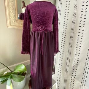 Vintage Jona Michelle Deep Purple Formal Kids Dress with Rose Accent